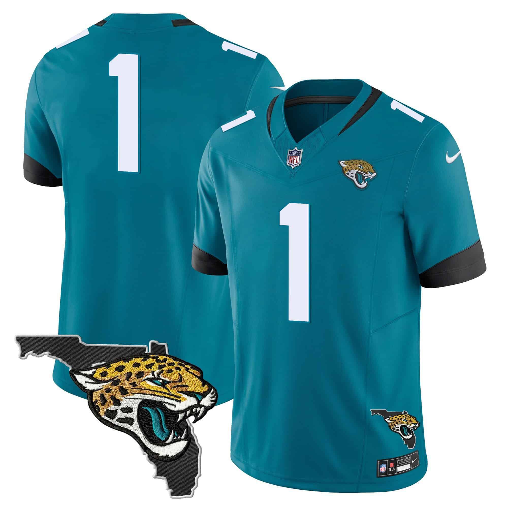 Men Jacksonville Jaguars 1 Etienne jr Green 2024 Nike Florida Patch Vapor NFL Jersey style 3